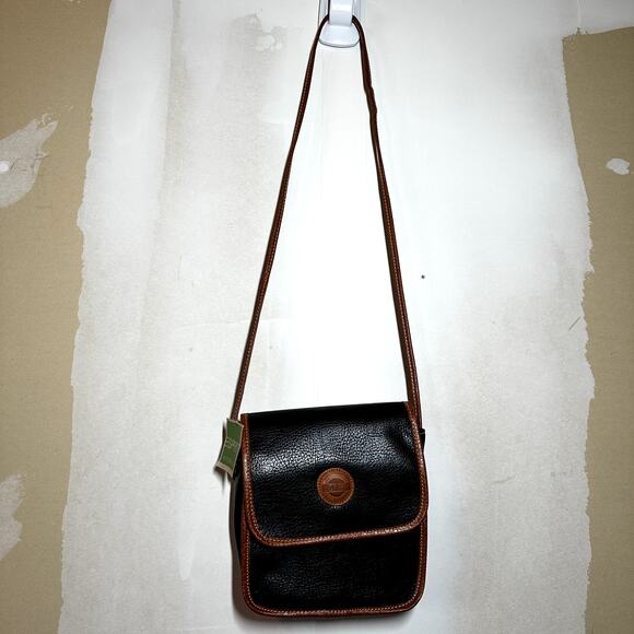 VTG Esprit Accessories Cross Body Bag Magnetic Snap Leather Black Brown - Picture 2 of 10